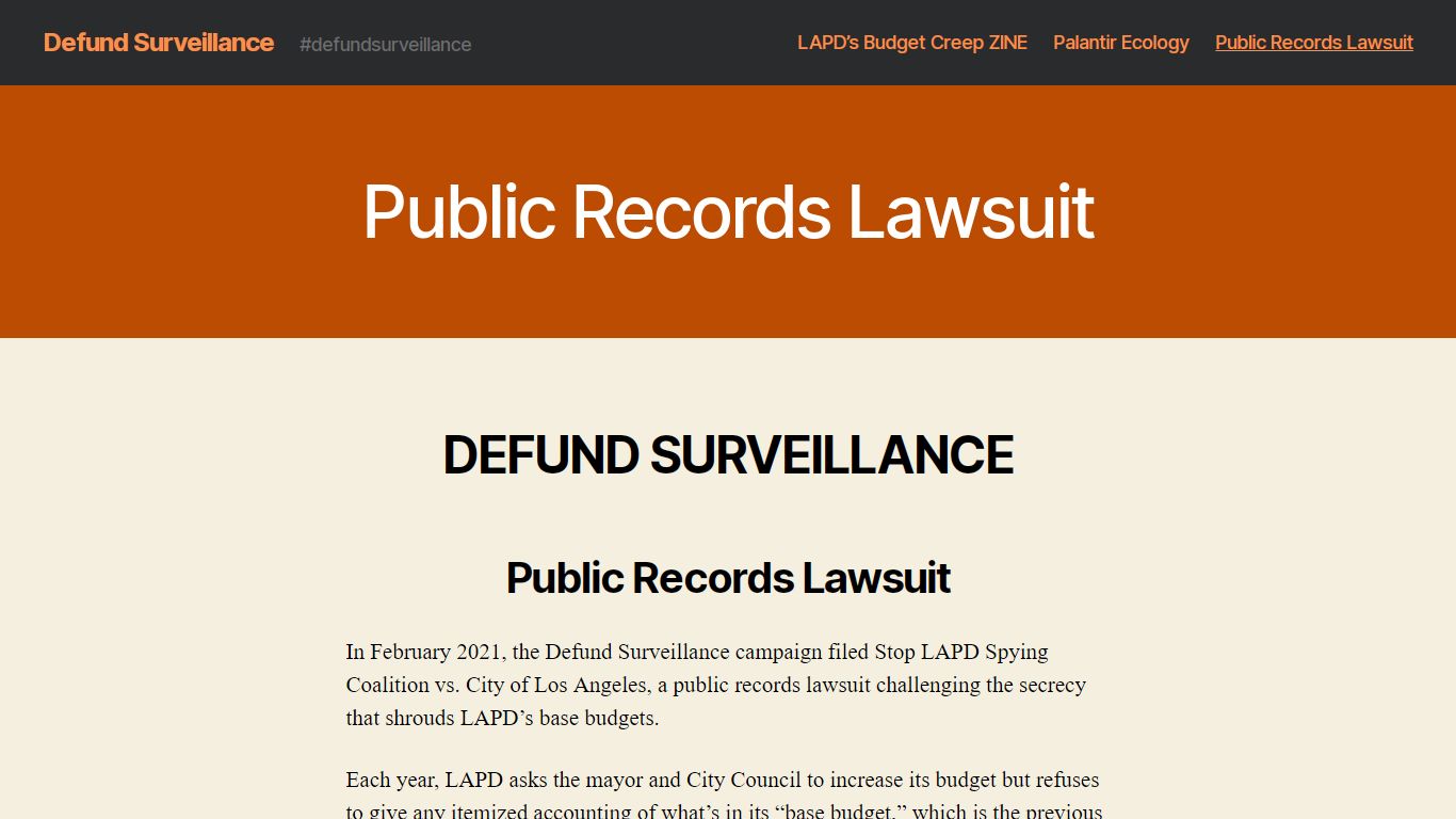 Public Records Lawsuit - Defund Surveillance